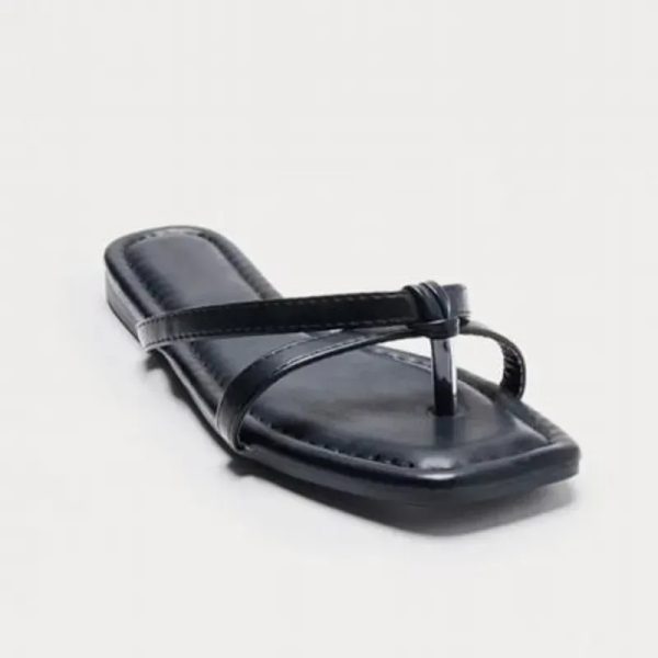 Sandalias Planas Negras Tira Sencilla