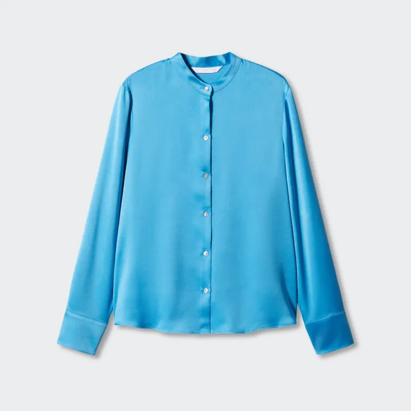 Camisa satinada cuello redondo Mango