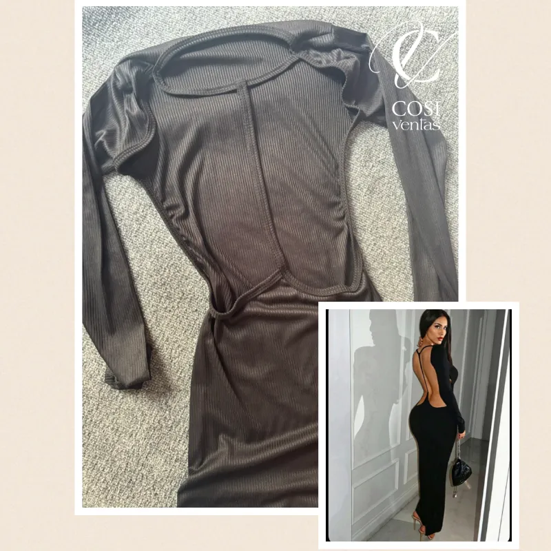 Vestido largo con espalda descubierta y tira (en negro)