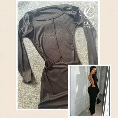 Vestido largo con espalda descubierta y tira (en negro)