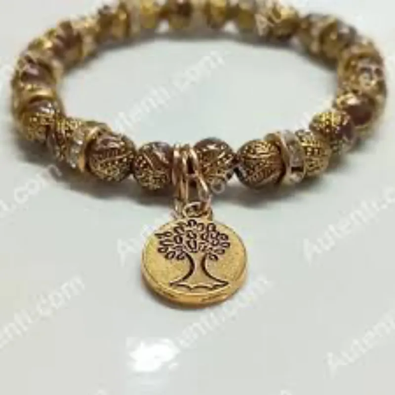 Perlas doradas 6mm con dije de árbol de la vida