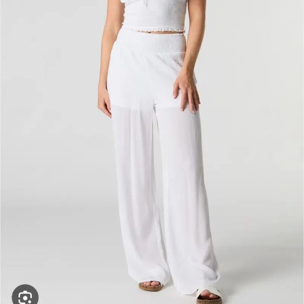 Pantalon ancho de hilo blanco