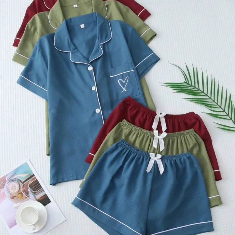 Conjunto de 2 piezas pijama verde detalle corazón