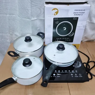 Juego de inducción,fogón con sus 3 vasijas