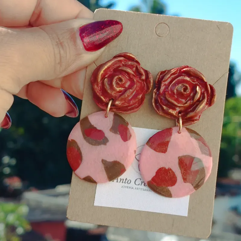 Aretes Rosas con Animal Print (Dúo)