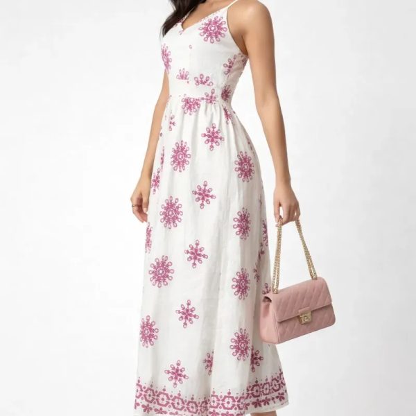  Vestido largo estampado — Beige/Rosado