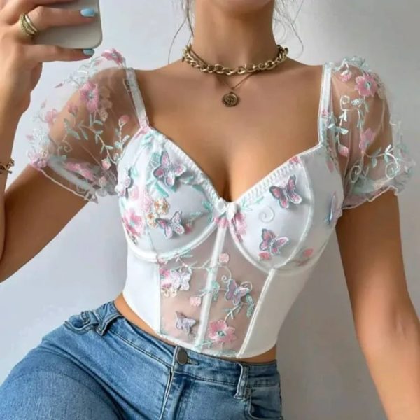  Top con mariposas 3d — Blanco