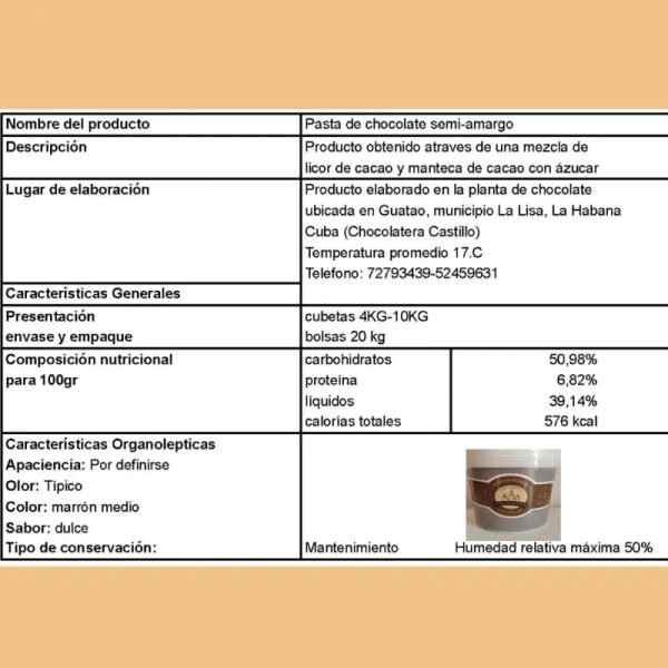 Ficha Técnica Pasta semi-amarga