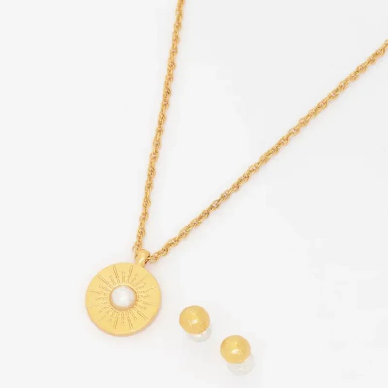 Collar Perla Destellos + Aretes