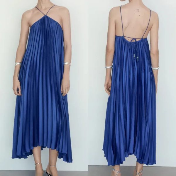 Vestido plisado cuello halter