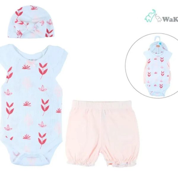Conjunto de Enterizo, Bloomers y Gorro para Bebé Temática Flores