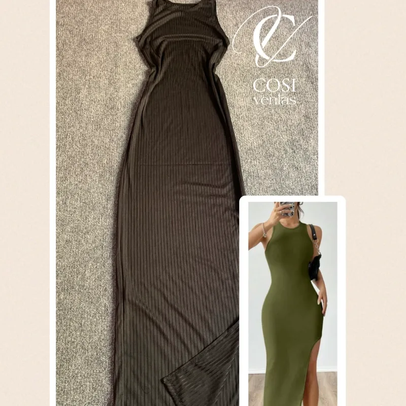 Vestido desmangado largo con abertura