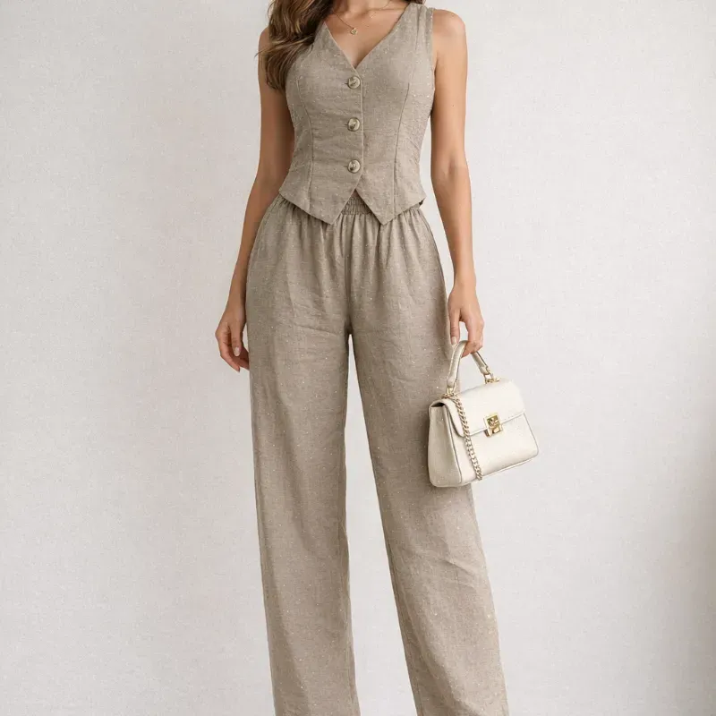 Conjunto de pantaloneta y chaleco — Beige