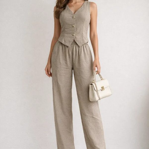  Conjunto de pantaloneta y chaleco — Beige