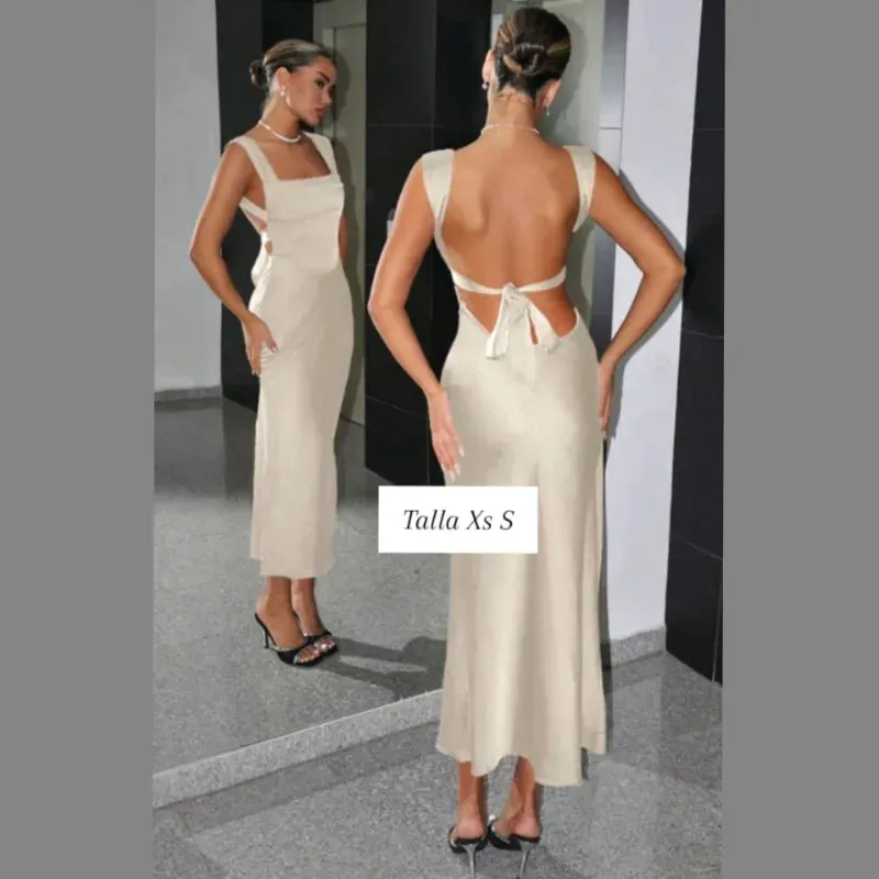 Vestido drapeado de tirantes con lazada en la espalda