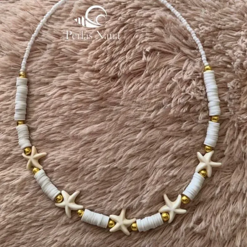 Collar de fimo y estrellas de turquesa