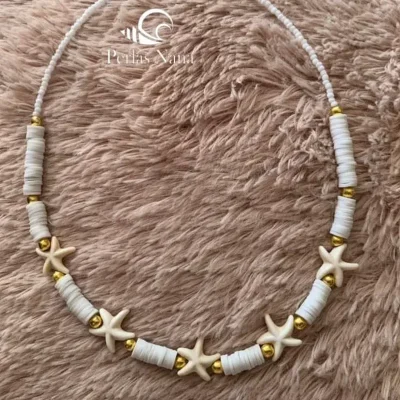 Collar de fimo y estrellas de turquesa