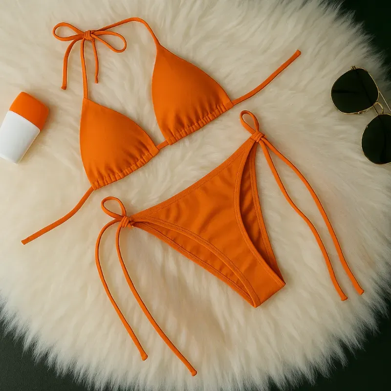 Bikini minimalista liso estilo tanga NARANJA