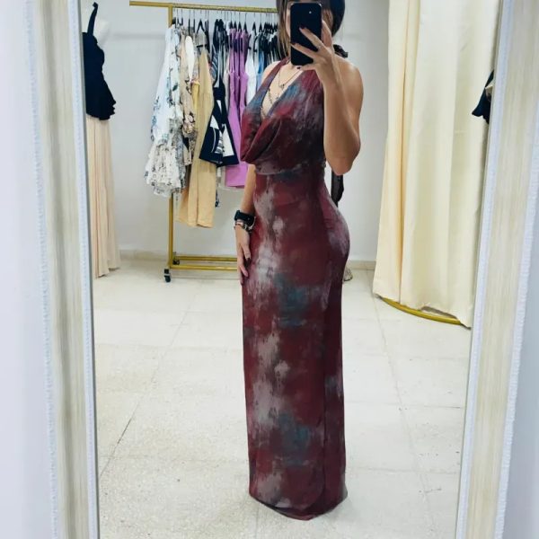 Vestido largo estampado con cadenas alante y espalda descubierta