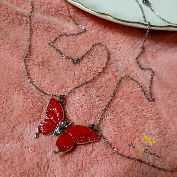 Juego cadenas de acero inoxidable con dije mariposa imantado