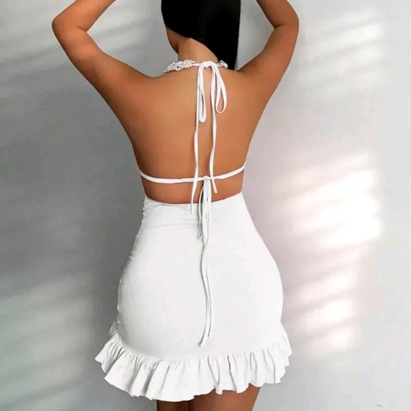  Vestido de espalda afuera y vuelo — Blanco