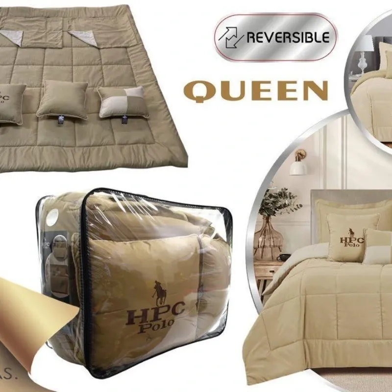 Juego de edredón  bicolor queen reversible HPC Polo (6 piezas)
