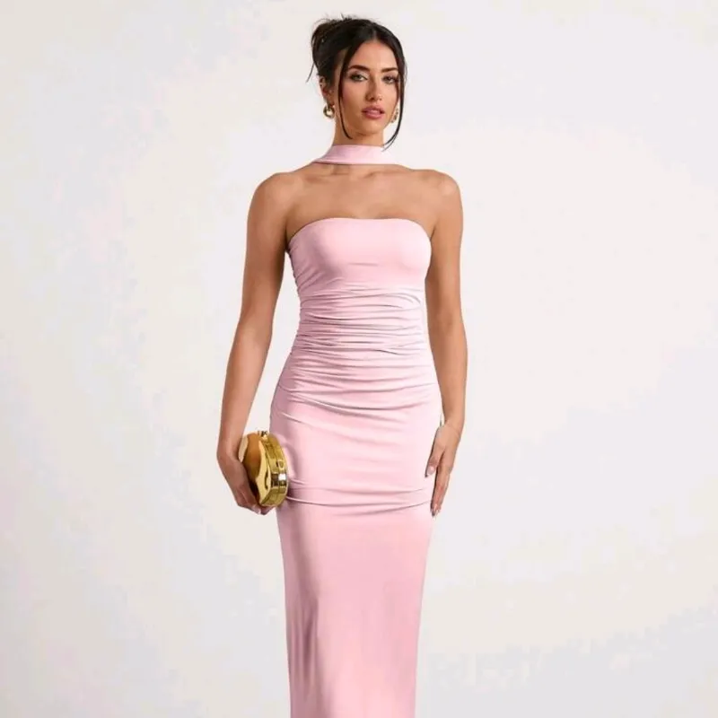 Vestido rosa largo