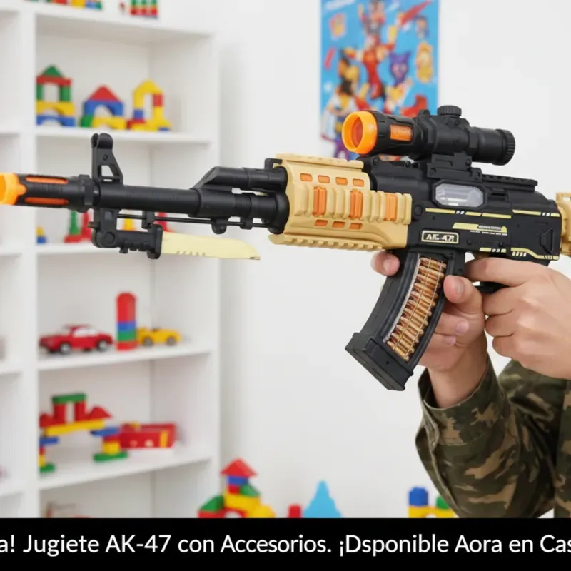 Juguete pistola tipo escopeta AK-47 con accesorios