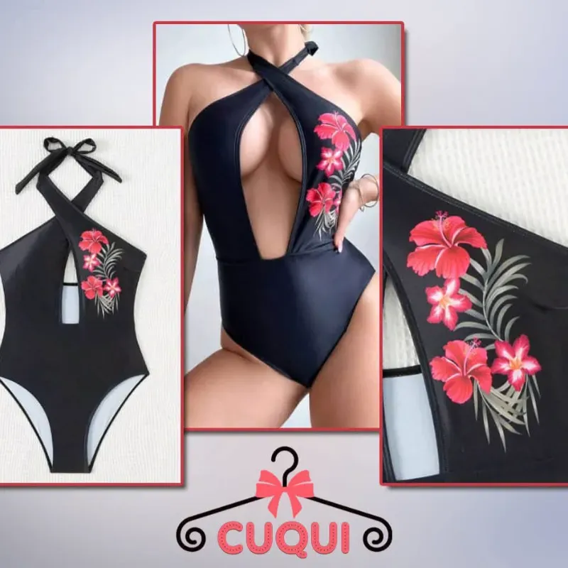 Trusa negra con adorno floral