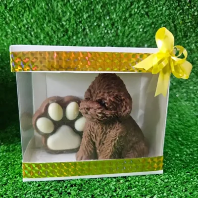 Perrito de chocolate oscuro con huella