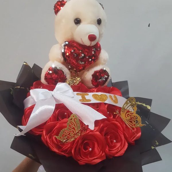 Ramo de 20 rosas eternas con peluche