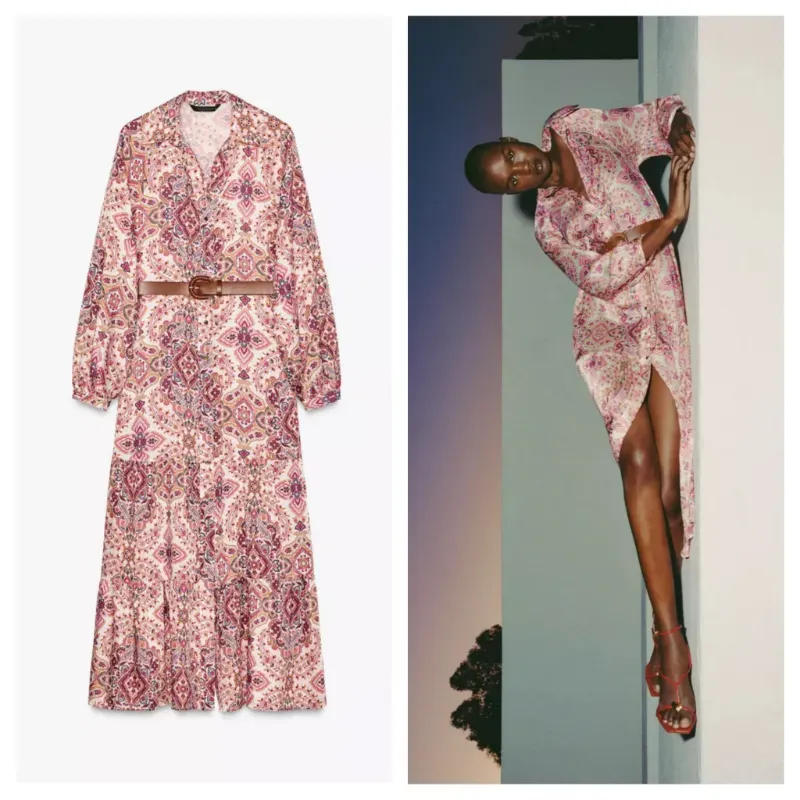 Vestido Zara estampado con cinturón