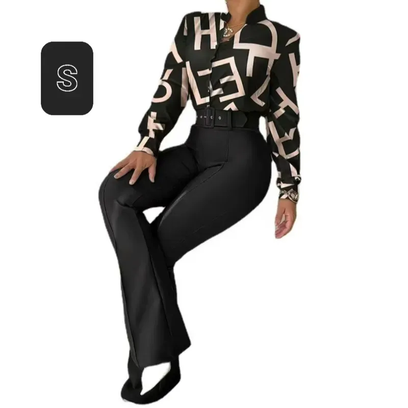 ✨ Conjunto Elegancia Total – Blusa Estampada + Pantalón de Cintura Alta+ Cinturon ✨