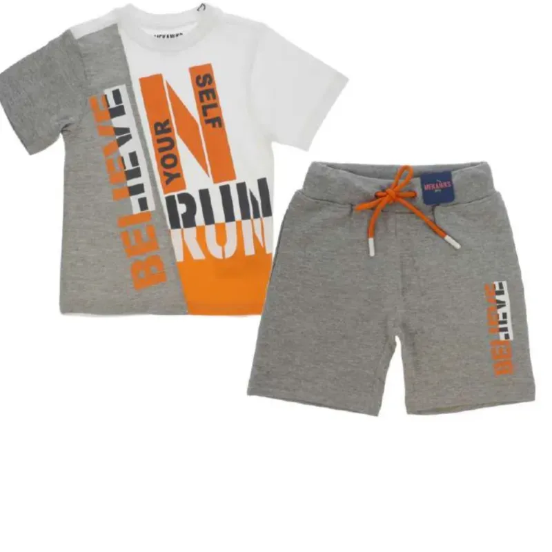 Conjunto de Camiseta y Short Deportivo Infantil Blanco/Naranja/Gris