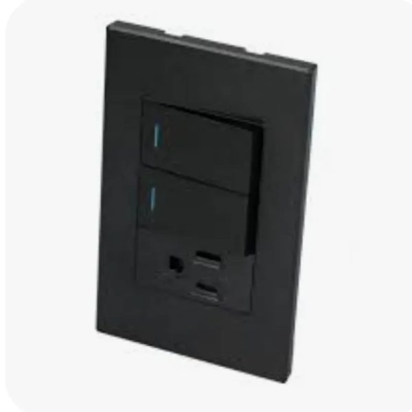 Interruptor doble c/ tomacorriente negro (P626N)