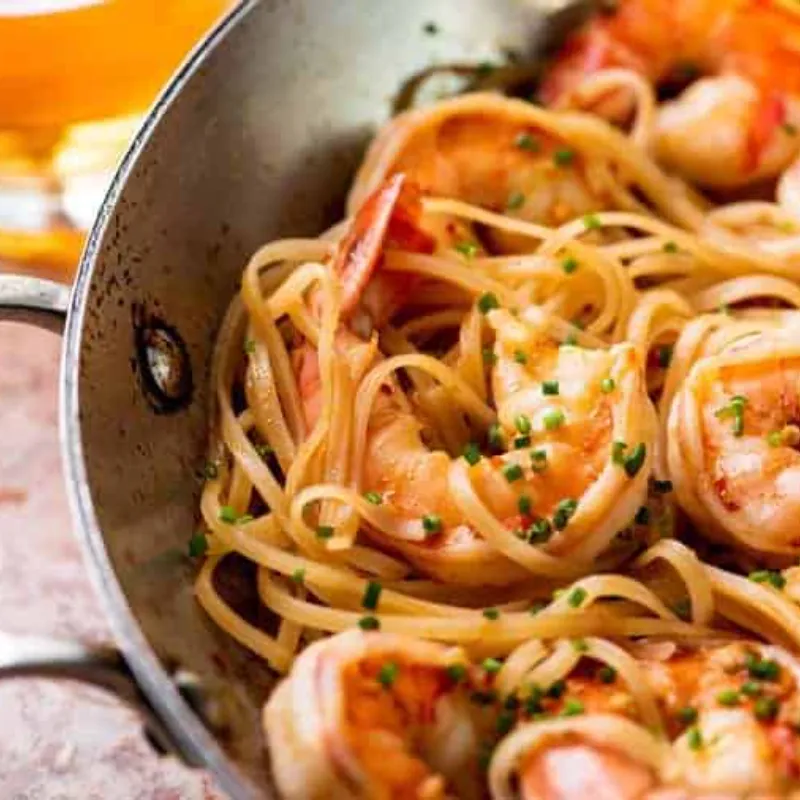 Espaguetis Chino con Camarones