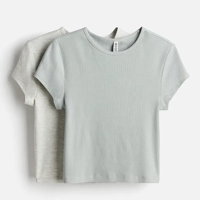 Camisetas cropped azul turquesa y gris