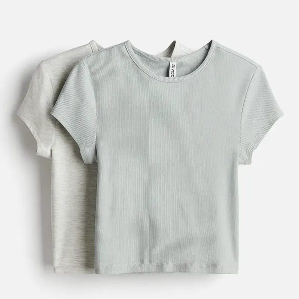 Camisetas cropped azul turquesa y gris