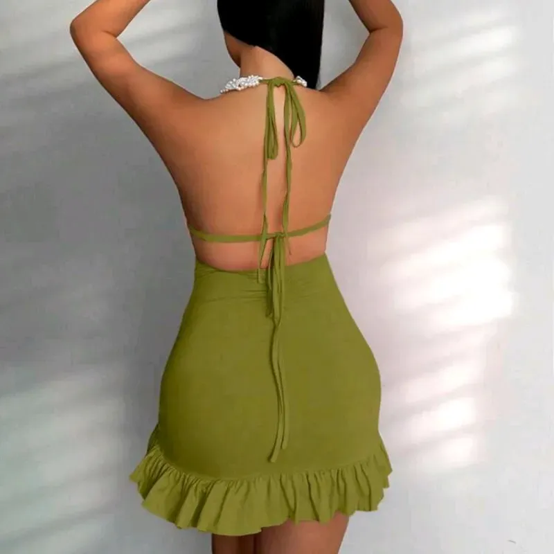  Vestido de espalda afuera y vuelo — Verde