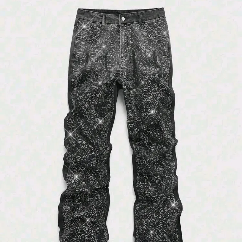  Jean de mezclilla con brillos — Negro