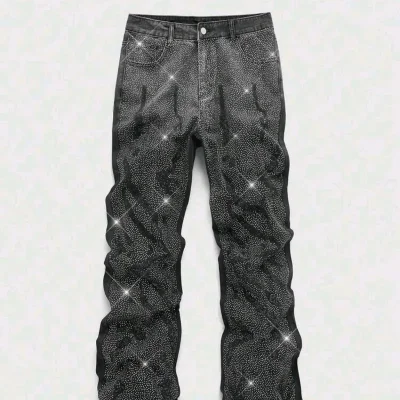  Jean de mezclilla con brillos — Negro