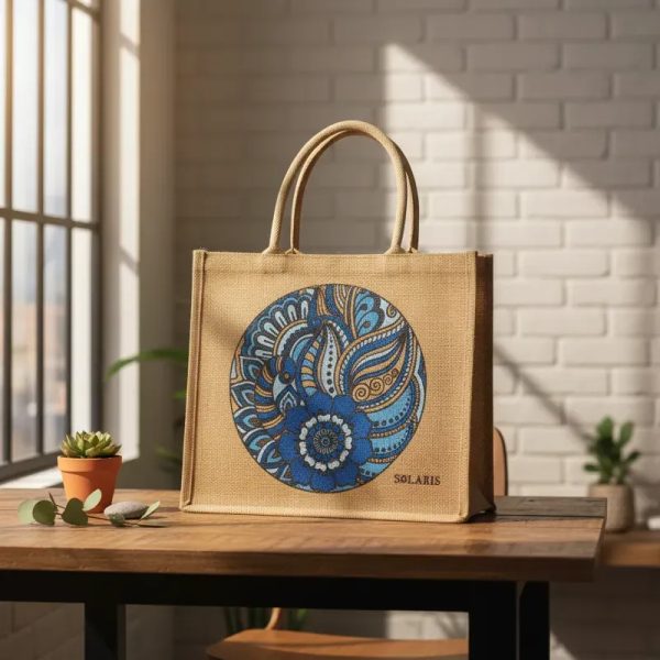 Bolsode yute arabesco azul