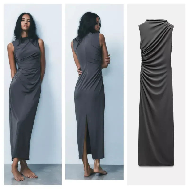 Vestido Zara gris drapeado