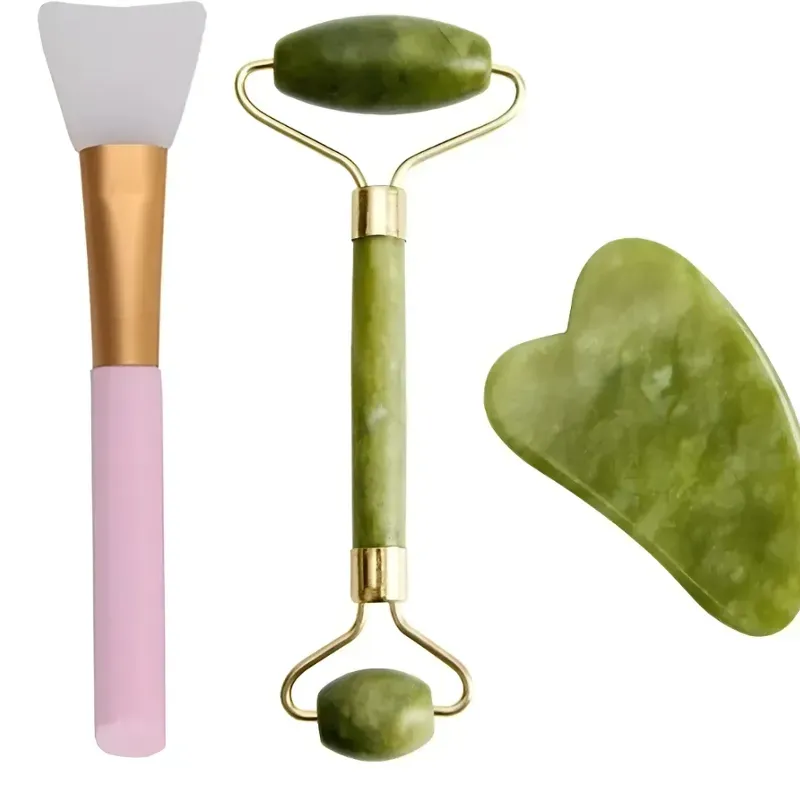Juego de rodillo de jade, gua sha y aplicador