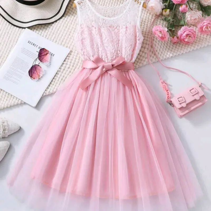 VESTIDO PARA NIÑA	ROSA CALADO MALLA Y ENCAJE