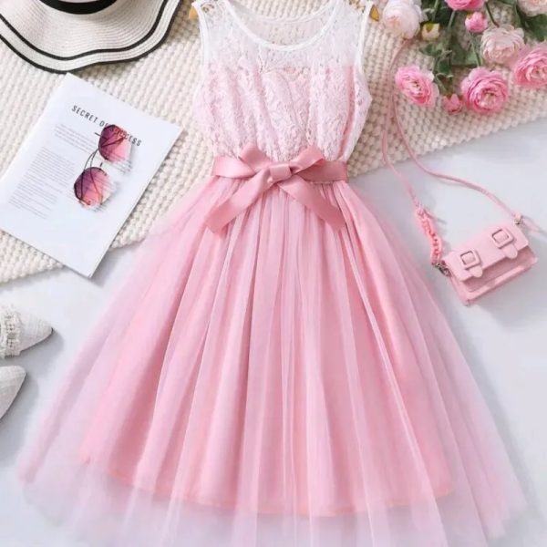 VESTIDO PARA NIÑA	ROSA CALADO MALLA Y ENCAJE
