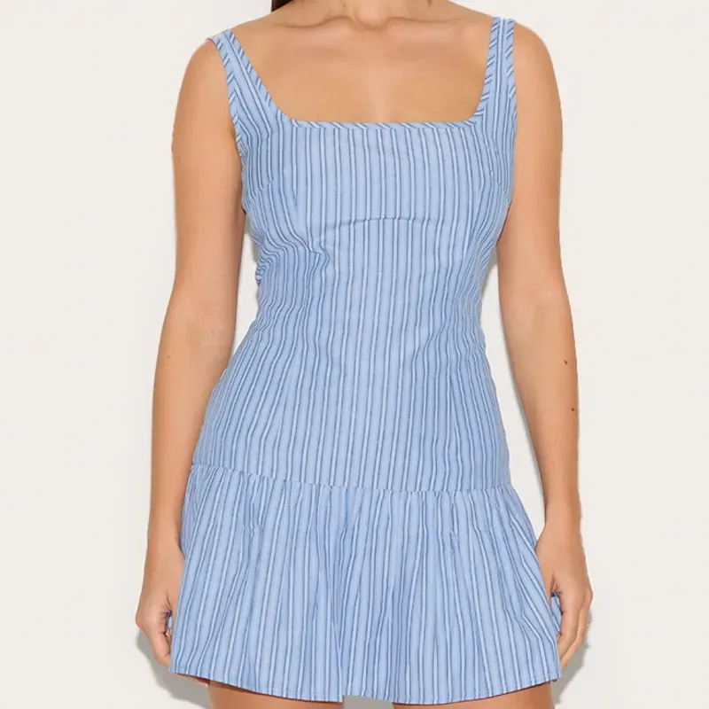 Vestido azul de rayas