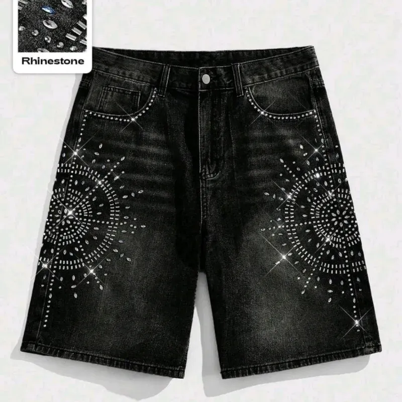  Short de mezclilla con brillos — Negro