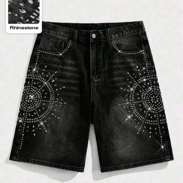  Short de mezclilla con brillos — Negro