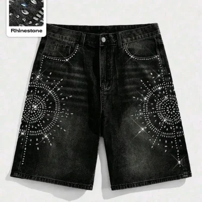  Short de mezclilla con brillos — Negro